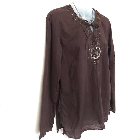 3 for $25- Lady Hathaway Beaded Cotton Top, Size L - Picture 8 of 12